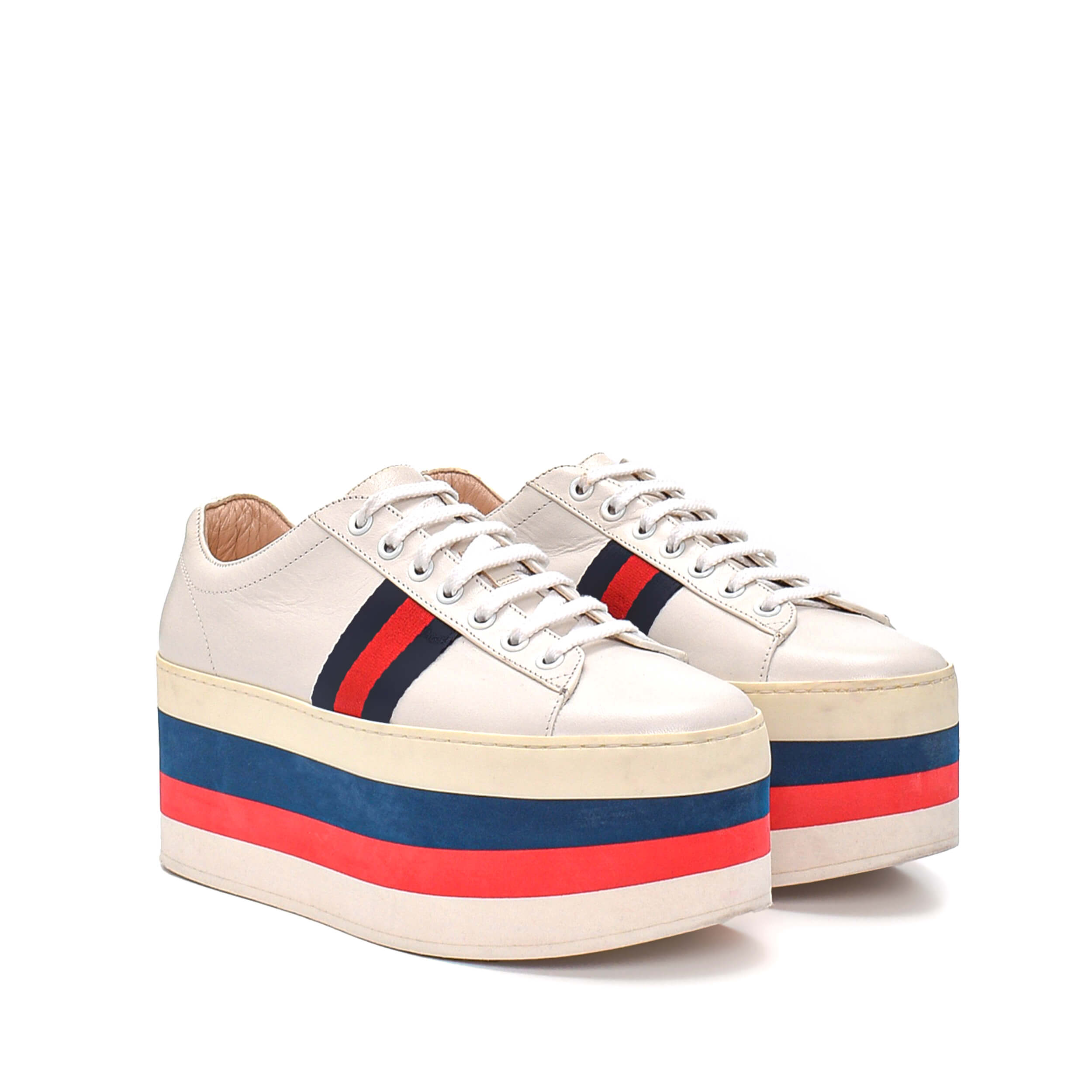 Gucci - White Blue&Red Striped Sneakers